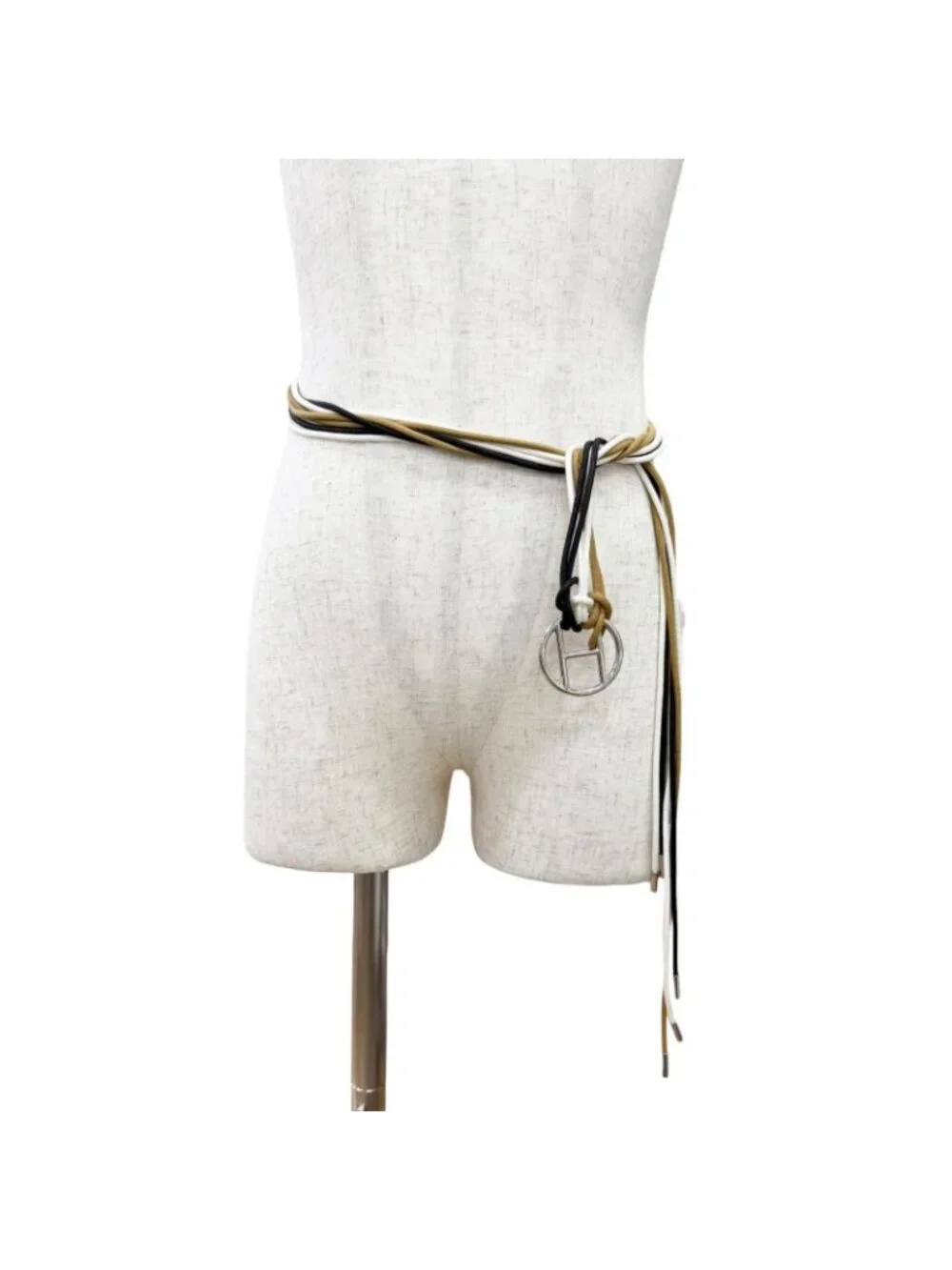 Hermes Sash Belt Silver Motif String 3 Colors Black White Brown Recommended